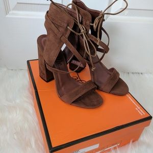 Faux Suede Block Heel Sandals